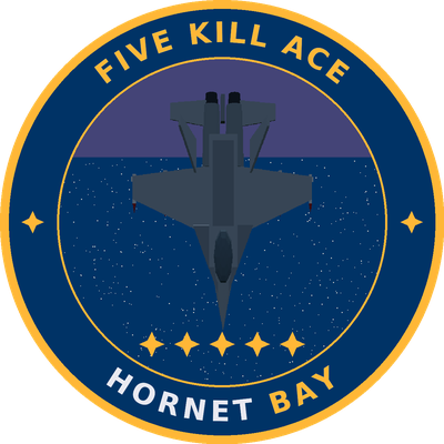 Five Kill Ace squadron patch: top-down Hornet with five amber stars roundel