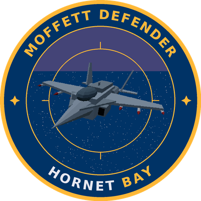 Moffett Defender squadron patch: Hornet in a target reticle roundel