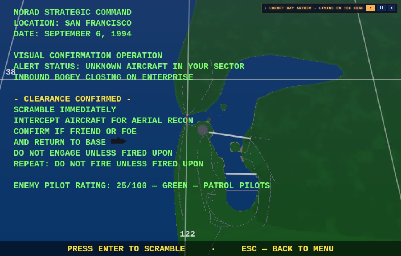 Mission 1 briefing as it was &mdash; fixed 15-pixel type floating small in the panel