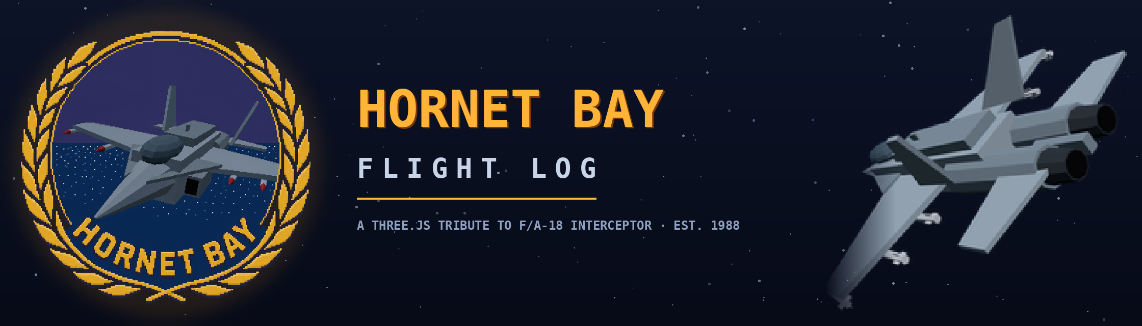 Hornet Bay — the laurel emblem and an F/A-18 in the emblem's rear-quarter orientation